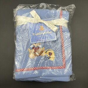 Tiddliwinks Baby Fleece Blanket Blue Teddy Bear Football Sports 30x40 NIP